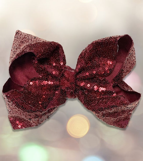 7.5" WIDE WINE PINK SEQUINS HAIR BOW. 5PCS/$10.00 BW-275-SQ