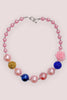 MULTI-COLOR  BUBBLE NECKLACE WITH ROSE SIDE PENDANT. 3PCS/$12.00  XL-02195