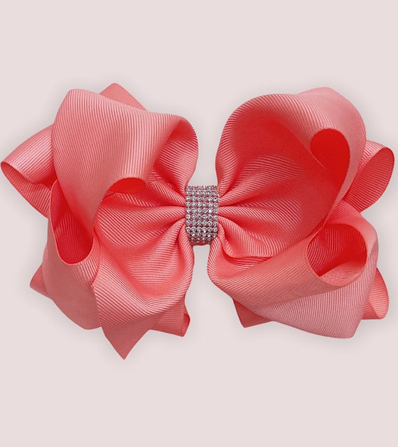 LT.CORAL DOUBLE LAYER RHINESTONE HAIR BOWS 6.5"WIDE 5PCS/$10.00 BW-238-S