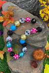 MULTI-COLOR BUBBLE NECKLACE WITH CHARACTER PRINT, TEXTURE, POLKA DOT BEADS . 3PCS/$15.00 ACG401122015