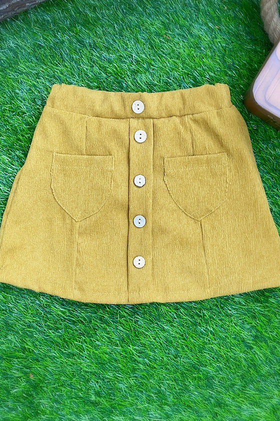 CORDUROY 2 POCKET MUSTARD SKIRT WITH STRETCHABLE WAISTBAND. DRG651122041-JEANNE