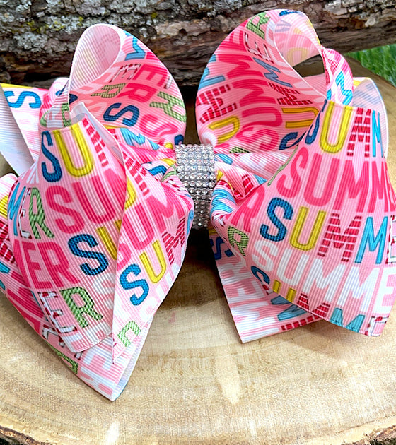 SUMMER PRINTED HAIR  BOWS. 7.5" WIDE 4PCS/$10.00 BW-DSG-662