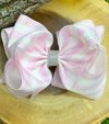 LT. PINK WITH GOLDEN DOT PRINTED HAIR  BOWS. 7.5" WIDE 4PCS/$10.00 BW-DSG-661