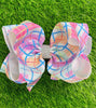 MULTI COLOR PLAID PRINTED HAIR  BOWS. 7.5" WIDE 4PCS/$10.00 BW-DSG-675