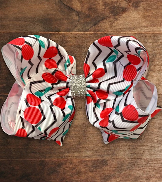 CHERRY  PRINTED HAIR BOWS. (7.5" WIDE DOUBLE LAYER) 4PCS/$10.00  BW-DSG-403