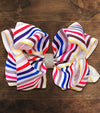 MULTI-COLOR STRIPE PRINTED HAIR BOWS. (7.5" WIDE DOUBLE LAYER) 4PCS/$10.00  BW-DSG-395