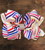 MULTI-COLOR STRIPE PRINTED HAIR BOWS. (7.5" WIDE DOUBLE LAYER) 4PCS/$10.00  BW-DSG-395