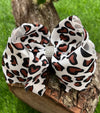 BROWN SPOTTED ON WHITE DOUBLE LAYER HAIR BOWS. 4PCS/$10.00 BW-DSG-803