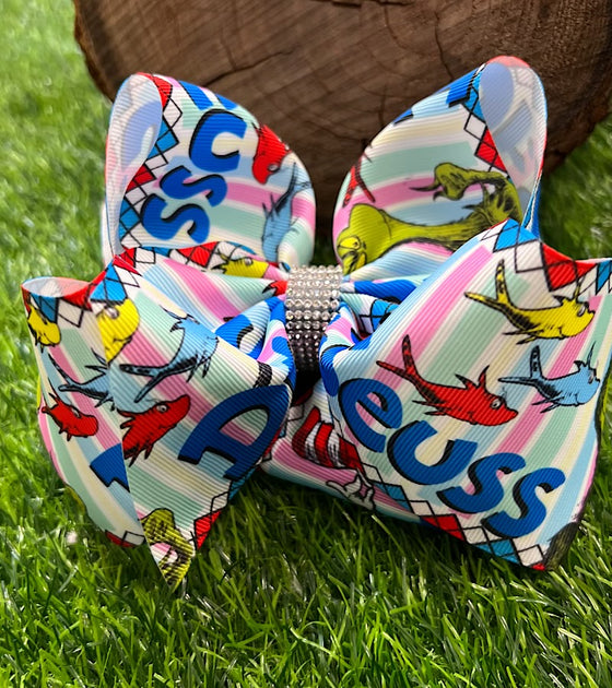 GREEN CHARACTER PRINTED  DOUBLE LAYER HAIR BOWS. 4PCS/$10.00 BW-DSG-806