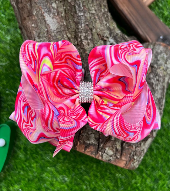 MARBLED PINK PRINTED DOUBLE LAYER HAIR BOWS. 4PCS/$10.00 BW-DSG-809