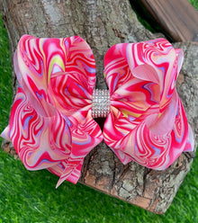  MARBLED PINK PRINTED DOUBLE LAYER HAIR BOWS. 4PCS/$10.00 BW-DSG-809