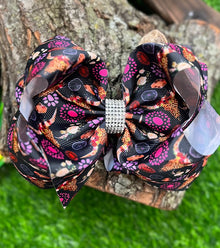  COW SKULL & PINK CONCHO PRINTED DOUBLE LAYER HAIR BOWS. 4PCS/$10.00 BW-DSG-820