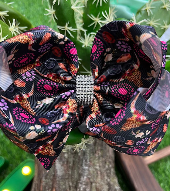 COW SKULL & PINK CONCHO PRINTED DOUBLE LAYER HAIR BOWS. 4PCS/$10.00 BW-DSG-820