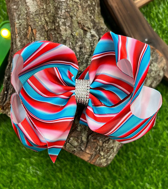 RED,TURQUOISE SERAPE PRINTED DOUBLE LAYER HAIR BOWS. 4PCS/$10.00 BW-DSG-818