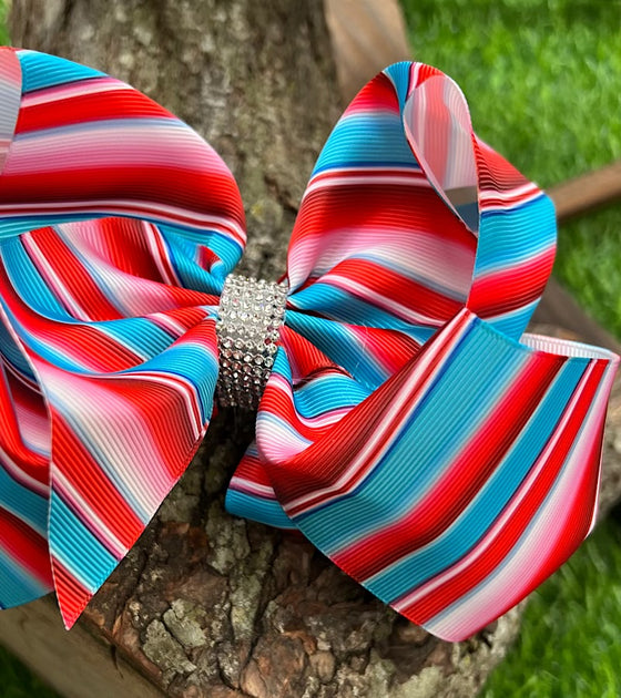 RED,TURQUOISE SERAPE PRINTED DOUBLE LAYER HAIR BOWS. 4PCS/$10.00 BW-DSG-818