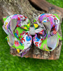 PURPLE,WHITE,GREEN CHARACTER PRINTED DOUBLE LAYER HAIR BOWS. 4PCS/$10.00 BW-DSG-822