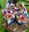 FLORAL & CHARACTER /PATRIOTIC PRINTED DOUBLE LAYER HAIR BOWS. 4PCS/$10.00 BW-DSG-828