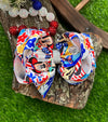 FLORAL & CHARACTER /PATRIOTIC PRINTED DOUBLE LAYER HAIR BOWS. 4PCS/$10.00 BW-DSG-828