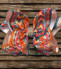 7.5" WIDE ORANGE & BLUE AZTEC PRINTED DOUBLE LAYER HAIR BOWS. 4PCS/$10.00 BW-DSG-343