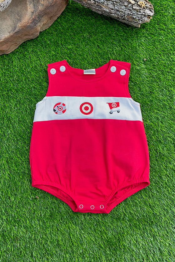 RED BABY ROMPER WITH EMBROIDERED DETAIL. RPB251522031