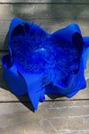 ELECTRIC BLUE DOUBLE LAYER FEATHER HAIR BOWS. 7.5" WIDE 4PCS/$10.00 BW-352-F