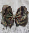 CAMOUFLAGE PRINTED HAIR BOW. 7.5" WIDE DOUBLE LAYER. 4PCS/$10.00 BW-DSG-348