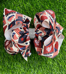  DOUBL BROWN, NAVY BLUE, & CREAM PATRIOTIC   PRINTED HAIR BOW. 7.5" WIDE 4PCS/$10.00 BW-DSG-344