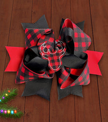  PLAID DEER ANTLERS  HAIR BOWS . APPROXIMATELY 6" WIDE (4PCS/$10.00) BW-DSG-471A