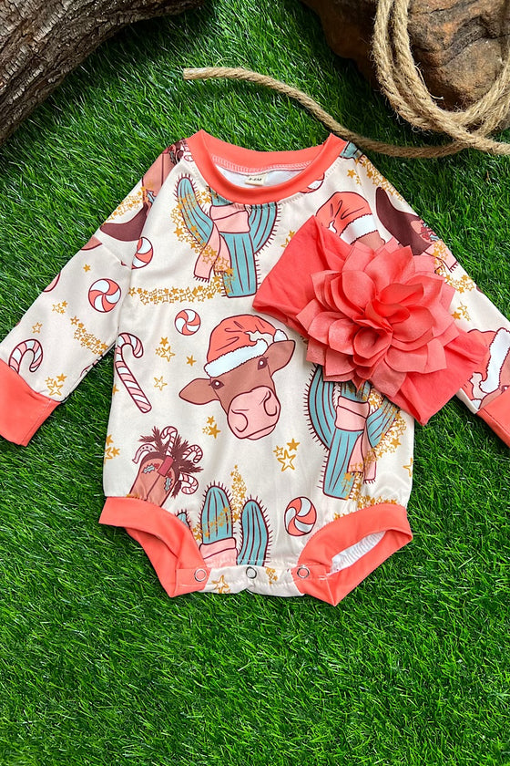 🔶COW & DESSERT CACTUS, CHRISTMAS MULTI-PRINTED BABY ROMPER. YAS-222-A-A