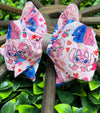 VALENTINES/ CHARACTER DOUBLE LAYER HAIR BOWS. 7.5" WIDE 4PCS/$10.00 BW-DSG-756