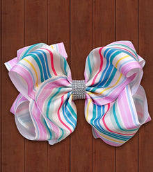  PASTEL STRIPE PRINTED HAIR BOWS. 7.5" WIDE 4PCS/ $10.00 BW-DSG-484