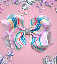  PASTEL STRIPE PRINTED HAIR BOWS. 7.5" WIDE 4PCS/ $10.00 BW-DSG-484.