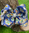 NAVY BLUE WESTERN PRINTED DOUBLE LAYER HAIR BOWS. 7.5" WIDE 4PCS/$10.00 BW-DSG-769