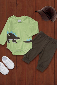  Dinosaur application baby onesie w/cozy pants.  LC-RP-20219956 AMY