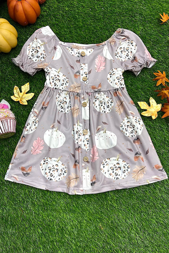 MULTI-PRINTED PUMPKIN PRINTED DRESS WITH BUTTONS. DRG451522016-LOI