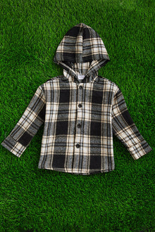  BABY TO BIG KID, BLACK, WHITE & YELLOW/ PLAID HOODIE SHIRT. TPG651122259-AMY