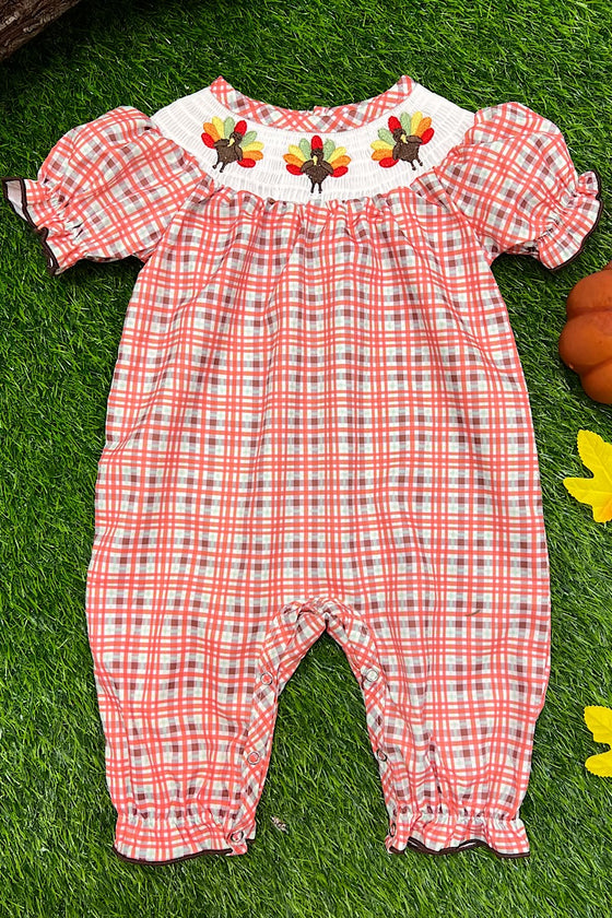 (ONLINE ONLY) TURKEY EMBROIDERY SMOCKED BABY ROMPER. RPG451322008-SOL