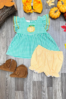  (ONLINE ONLY) PUMPKIN APPLICATION CHECKER PRINTED BABY SET. OFG401422030