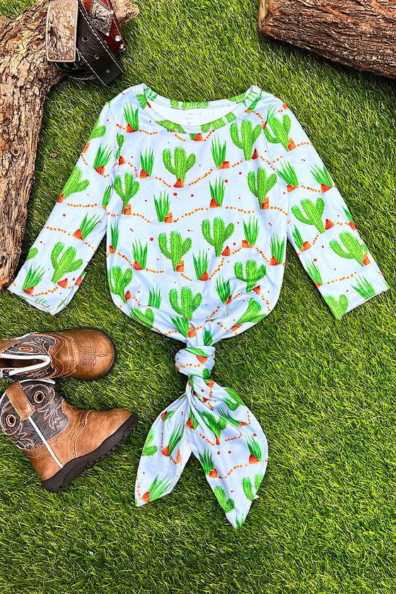 BABY BLUE DESSERT CACTUS PRINTED BABY GOWN.    PJB651522026