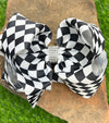 BLACK & WHITE CHECKER PRINTERD HAIR BOWS. 7.5" WIDE 4PCS/ $10.00 BW-DSG-712