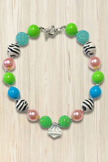  LIME GREEN, BLUE, PEACH & ZEBRA PRINTED BUBBLE NECKLACE WITH SIMULATED DIAMOND NECKLACE. 3PCS/$12.00  . XL-01867