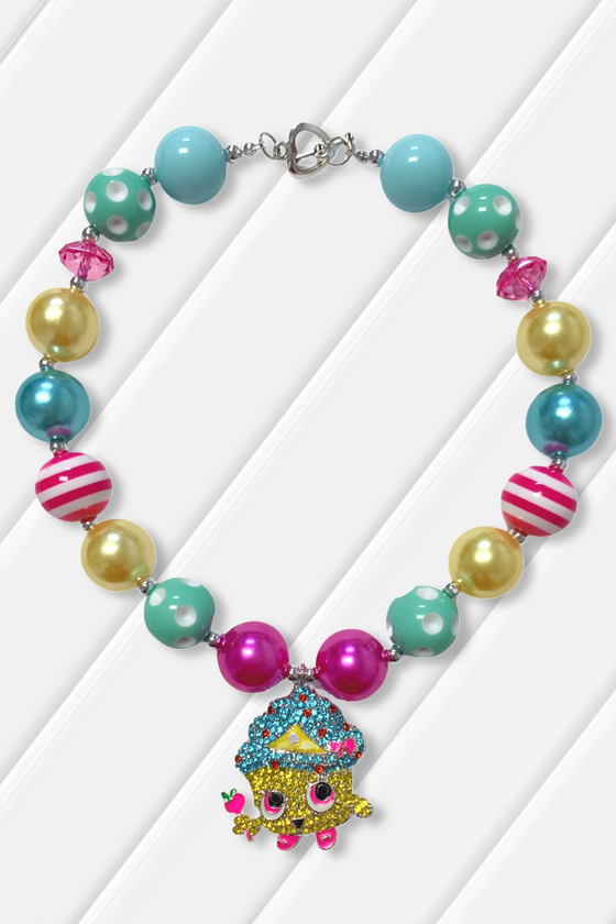 MULTI COLOR BUBBLE NECKLACE BUBBLE NECKLACE WITH SPARKLY CHARACTER PENDANT . 3PSC/$12.00 XL-01973