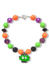 GREEN, PURPOLE & ORANGE BUBBLE NECKLACE WITH GREEN MONSTER CUPCAKE PENDANT. 3PSC/$12.00  XL-02053