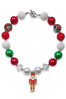  GREEN,WHITE & RED  BUBBLE NECKLACE WITH NUTCRACKER  PENDANT.  3PSC/$12.00 XL-02117