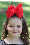 RED FEATHER HAIR BOW 7.5"WIDE 4PCS/$10.00 BW-250-F