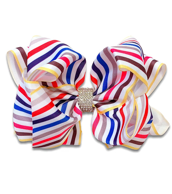 MULTI-COLOR STRIPE PRINTED HAIR BOWS. (7.5" WIDE DOUBLE LAYER) 4PCS/$10.00  BW-DSG-395